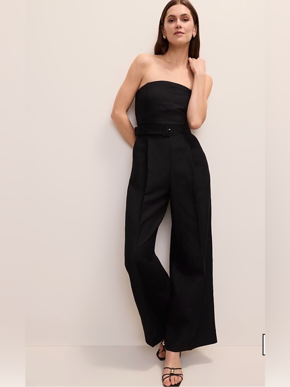 NWT Ann Taylor Black Strapless Wide-Leg Jumpsuit in Linen Blend with Belt